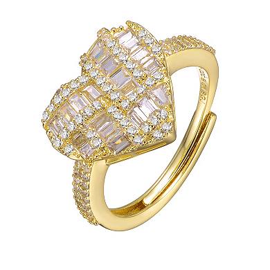 Gold Tone Cubic Zirconia & Diamond Accent Puffed Heart Ring