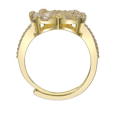 Gold Tone Cubic Zirconia & Diamond Accent Puffed Heart Ring