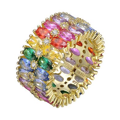 14k Gold Over Silver Rainbow Cubic Zirconia & Diamond Accent Cluster Ring