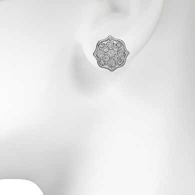 Emberly Silver Tone Wavy Pave Stud Earrings