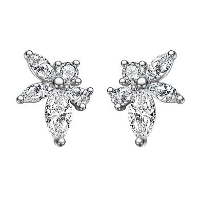 Stella Valentino Sterling Silver Lab Created Moissanite Leaf Cluster Stud Earrings