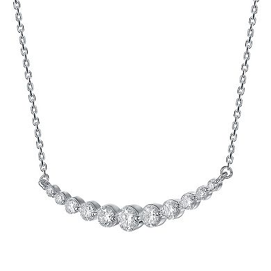 Stella Valentino Sterling Silver Lab-Created Moissanite Curved Bar Pendant Necklace