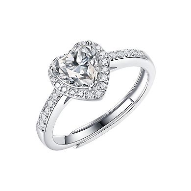 Stella Valentino Sterling Silver Lab-Created Moissanite Heart Halo Engagement Ring