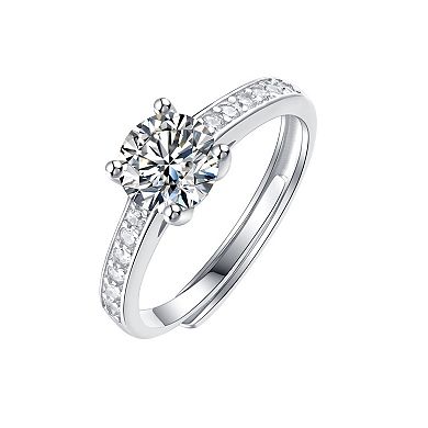 Stella Valentino Sterling Silver Lab-Created Moissanite Pave Engagement Ring