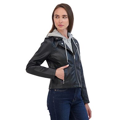 Women's Sebby Faux Leather Hooded Moto Jacket