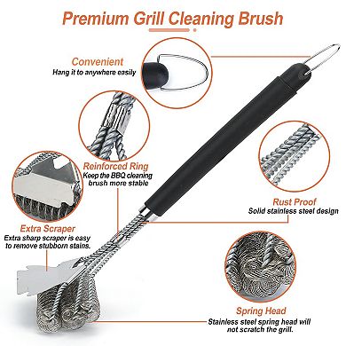 Silver, Bbq Grill Cleaning Brush With Handle