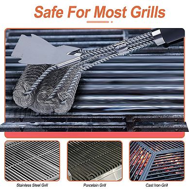 Silver, Bbq Grill Cleaning Brush With Handle