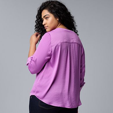 Plus Size Petite Simply Vera Vera Wang Roll-Tab Popover Blouse