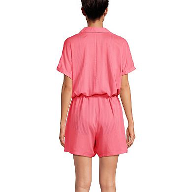 Women's Lands' End Sheer Modal Button Front Swim Cover-up Romper