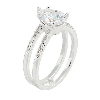 City Luxe Silver Tone Pear CZ & Pave Split Shank Ring