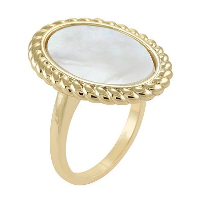 City Luxe Gold Tone Large Oval Mother Of Pearl Ring with Roped Detail
