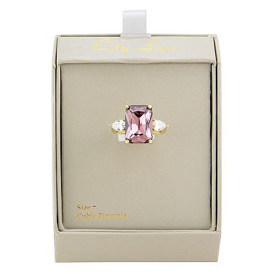 City Luxe Gold Tone Light Purple Crystal & Clear CZ Ring