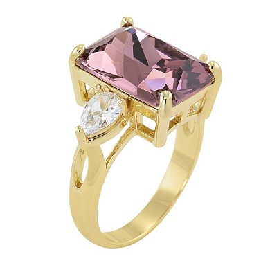 City Luxe Gold Tone Light Purple Crystal & Clear CZ Ring