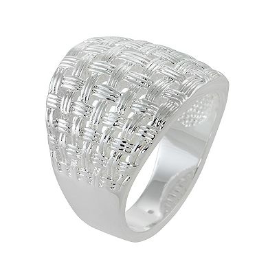 City Luxe Silver Tone Basketweave Textured No Stone Ring