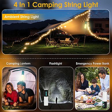 4 In 1 Rechargeable Camping String Light Ip44 Waterproof Camping Lantern