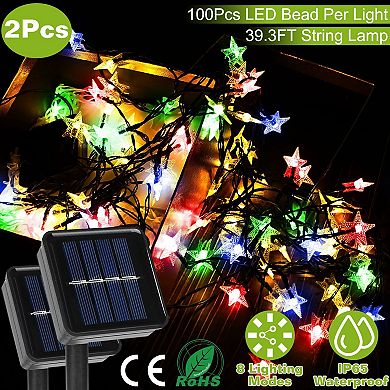 Solar String Lights - 39.3ft, 100led Beads - 2pcs Fairy Star Lights For Outdoor Decor