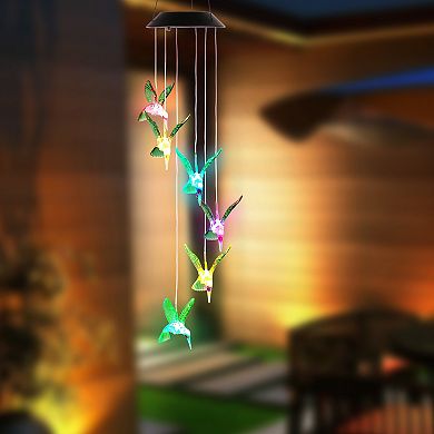 Solar Hummingbird Wind Chime, Color-changing Led String Lights