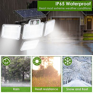 Solar Motion Sensor Security Flood Lamp - 216 Leds 3 Adjustable Heads, Ip65 Waterproof