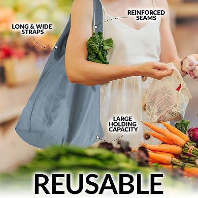 Zulay Kitchen 5 Pack Washable Reusable Shopping Bags Foldable