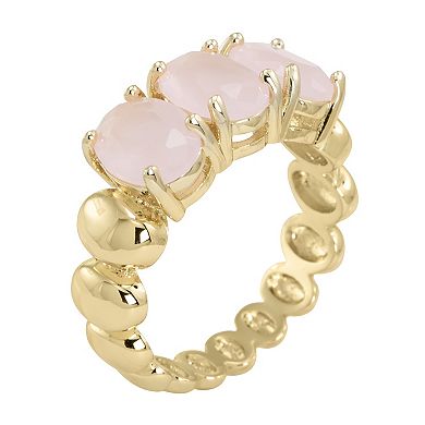 Brilliance Gold Tone Pink Crystal Oval Tri-Stone Ring