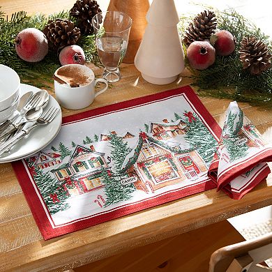 Elrene Home Fashions Storybook Christmas Village Holiday Napkin Set of 4