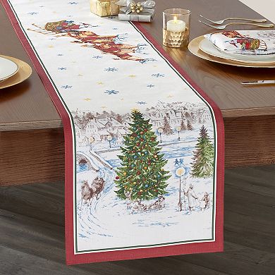 Elrene Home Fashions Santa’s Snowy Sleighride Table Runner, 13"X70"