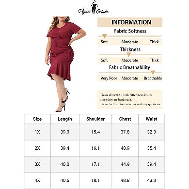 Plus Size Dress For Women Round Neck Short Sleeve Glitter Ruched Dresses