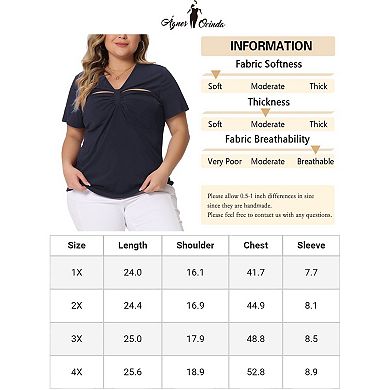 Plus Size Top For Women Ribbed Knit Cutout Twist Knot Neckline Short Sleeve Tee Shirt
