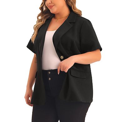 Women's Plus Size Casual Short Sleeve Notched Lapel Button Blazer Suit Jacket