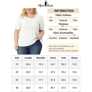 Plus Size Tops For Women Puff Short Sleeve Tops Crew Neck Pleated Shirts Tunic Blouses