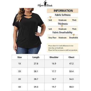 Plus Size Top For Women Basic Short Sleeve Metal Chain Crop Tops Cutout Front Bodycon T-shirts