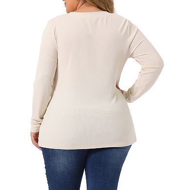 Plus Size Knit Tops For Women Long Sleeve Cable Button Half Placket Pullover Shirt