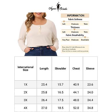 Plus Size Knit Tops For Women Long Sleeve Cable Button Half Placket Pullover Shirt
