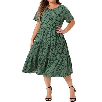Plus Size Polka Dots Dress For Women Short Sleeve Midi Layered Dresses
