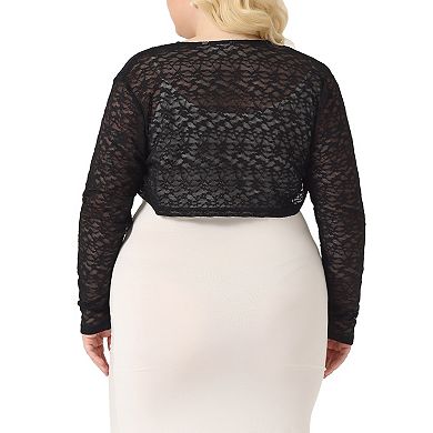 Plus Size Cardigan For Women Sheer Open Front Cropped Long Sleeve Lace Cardigan