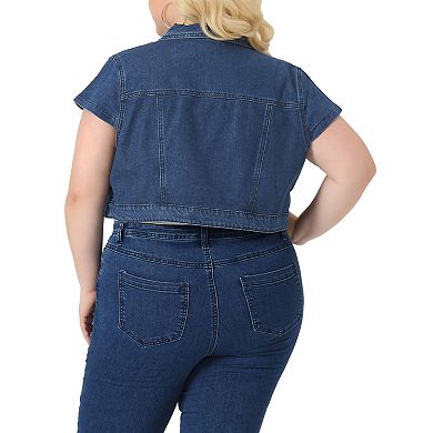 Plus Size Denim Vest For Women Y2k Button Down Tops Cap Short Sleeve Jean Jacket Streetwear