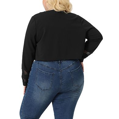 Plus Size Blazer Jacket For Women Mesh Long Sleeve Open Front Cropped Shrug Bolero Cardigan
