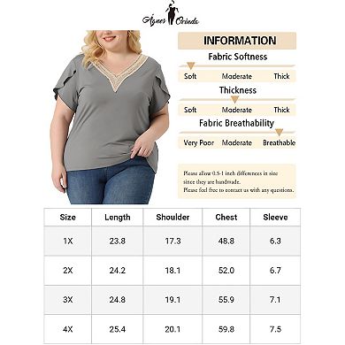 Plus Size Summer T-shirts For Women Casual Lace V Neck Short Sleeve Tunics Basic Tops Blouses