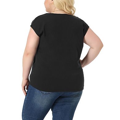 Plus Size Tops For Women V Neck Sleeveless Sequin Panel Shoulder Tank Tops