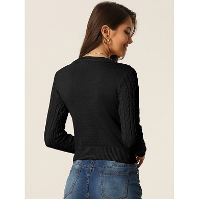 Womens' Fall Winter Cut Out Front Cable Knit Long Sleeve Crop Sweater