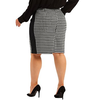 Plus Size Pencil Skirt For Women Work Houndstooth Pattern Slim Knee Skirts