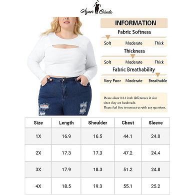 Plus Size Tops For Women Long Sleeve Round Neck Cut Out Front Fitted T-shirts