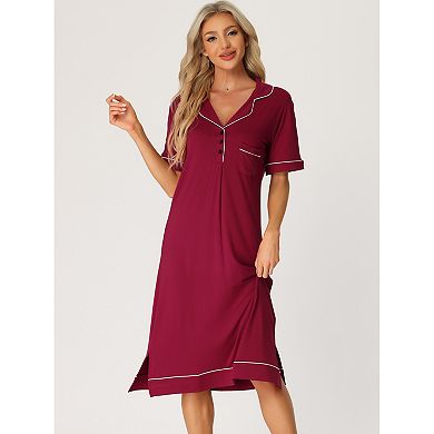 Women's Pajamas Collared Summer Button Up Short Sleeves Casual Lounge Nightgowns