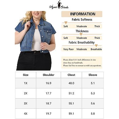 Plus Size Denim Vest Tops For Women Y2k Button Down Short Sleeve Streetwear Jean Jacket