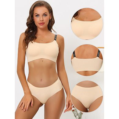 Women's Wireless Pullover Bra And Panty U Neck No Show Smooth Stretch Lingerie Set