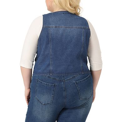 Plus Size Denim Jackets For Women Sleeveless Lightweight Button Jean Crop Waistcoat Vests