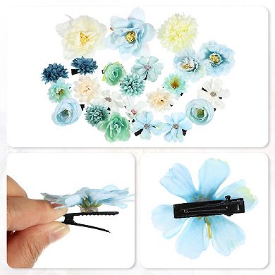 23pcs Women Flower Hair Clips Flower Hair Barrettes For Party Beach Blue