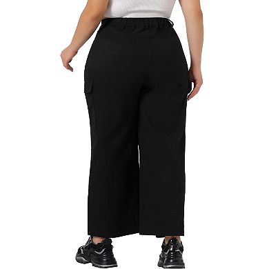 Plus Size Cargo Pants For Women Elastic Waist Pockets Outdoor Workout Trousers