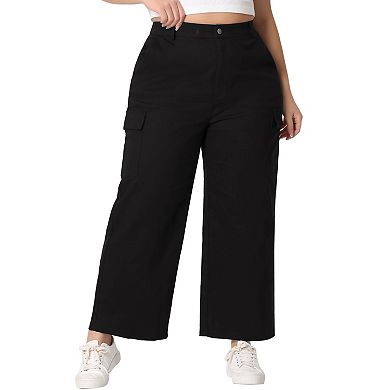 Plus Size Cargo Pants For Women Elastic Waist Pockets Outdoor Workout Trousers