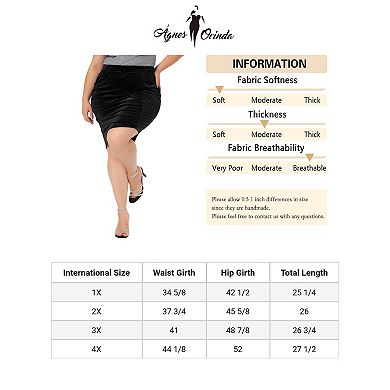 Plus Size Velvet Skirts For Women Stretch High Waist Ruched Pencil Bodycon Mini Club Skirt